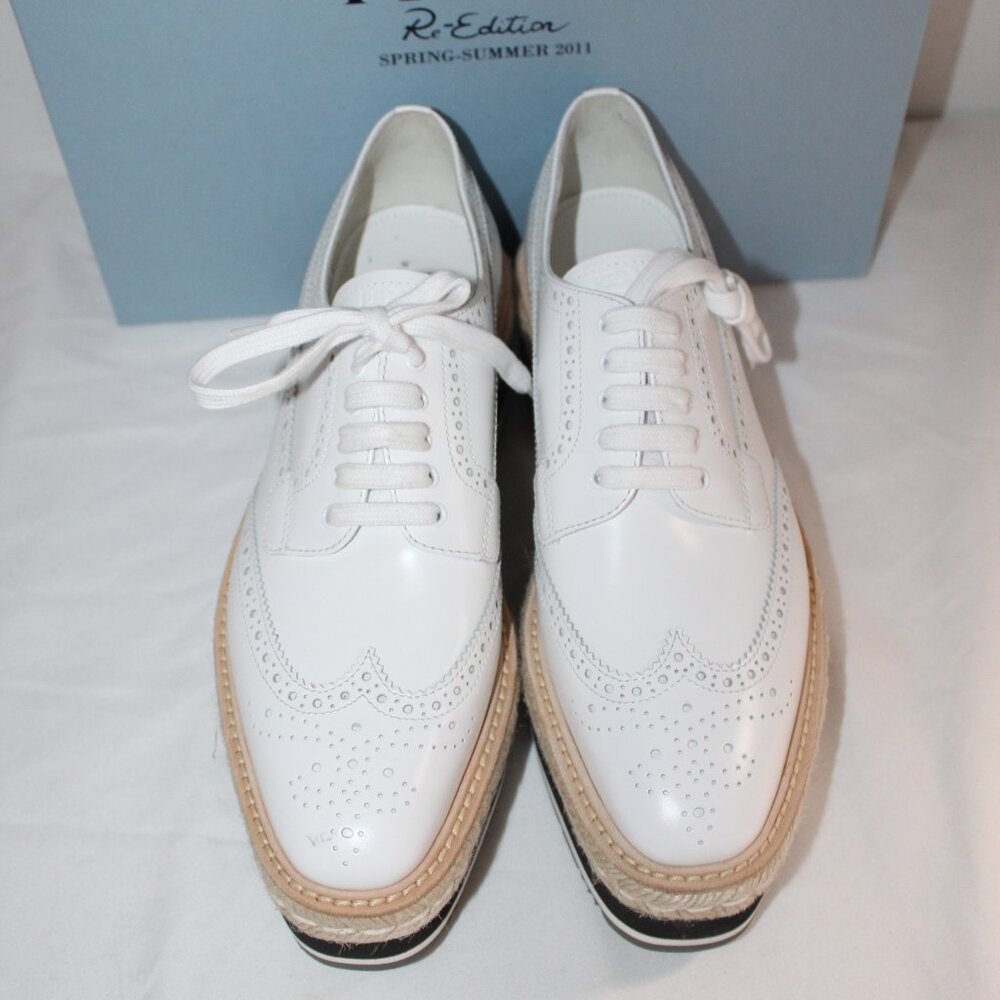 NWB PRADA Re-Edition 2011 Platform Spazzolato Leather Wingtip Oxford Loafer 40.5 - Picture 2 of 6